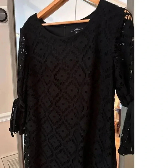 R&K Black Lace Dress Tie Sleeve Shift Cocktail Party Size 12 - Picture 5 of 9